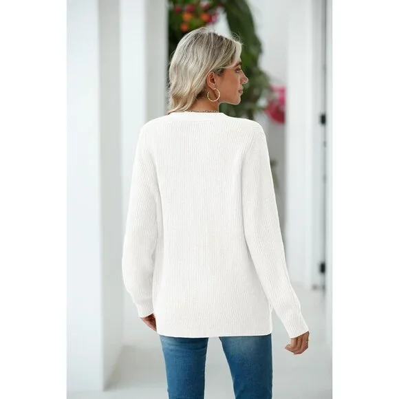 Cozy Women's Chunky Knit Cardigan - Long Sleeve V-Neck Sweater Coat with Pockets